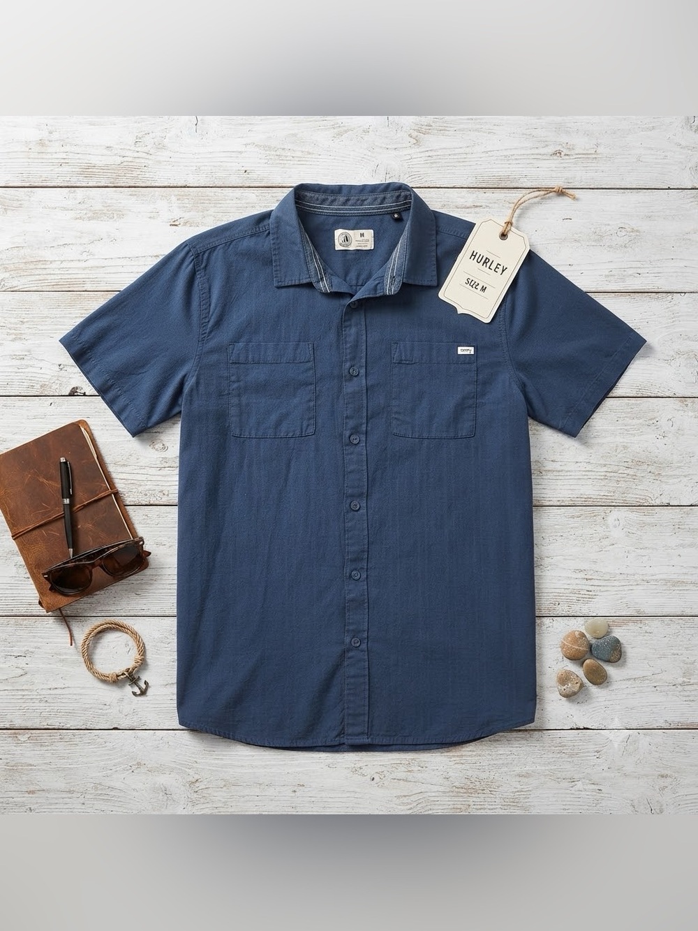 Hurley Men’s Short-Sleeve Button-Down Shirt in Blue
